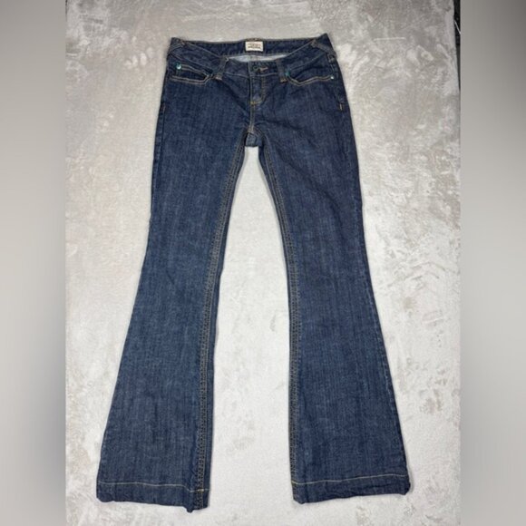 Vintage Y2K Free People Low Rise Zip Fly Flare Dark Blue Wash Blue Jeans Size 25 - Picture 1 of 15